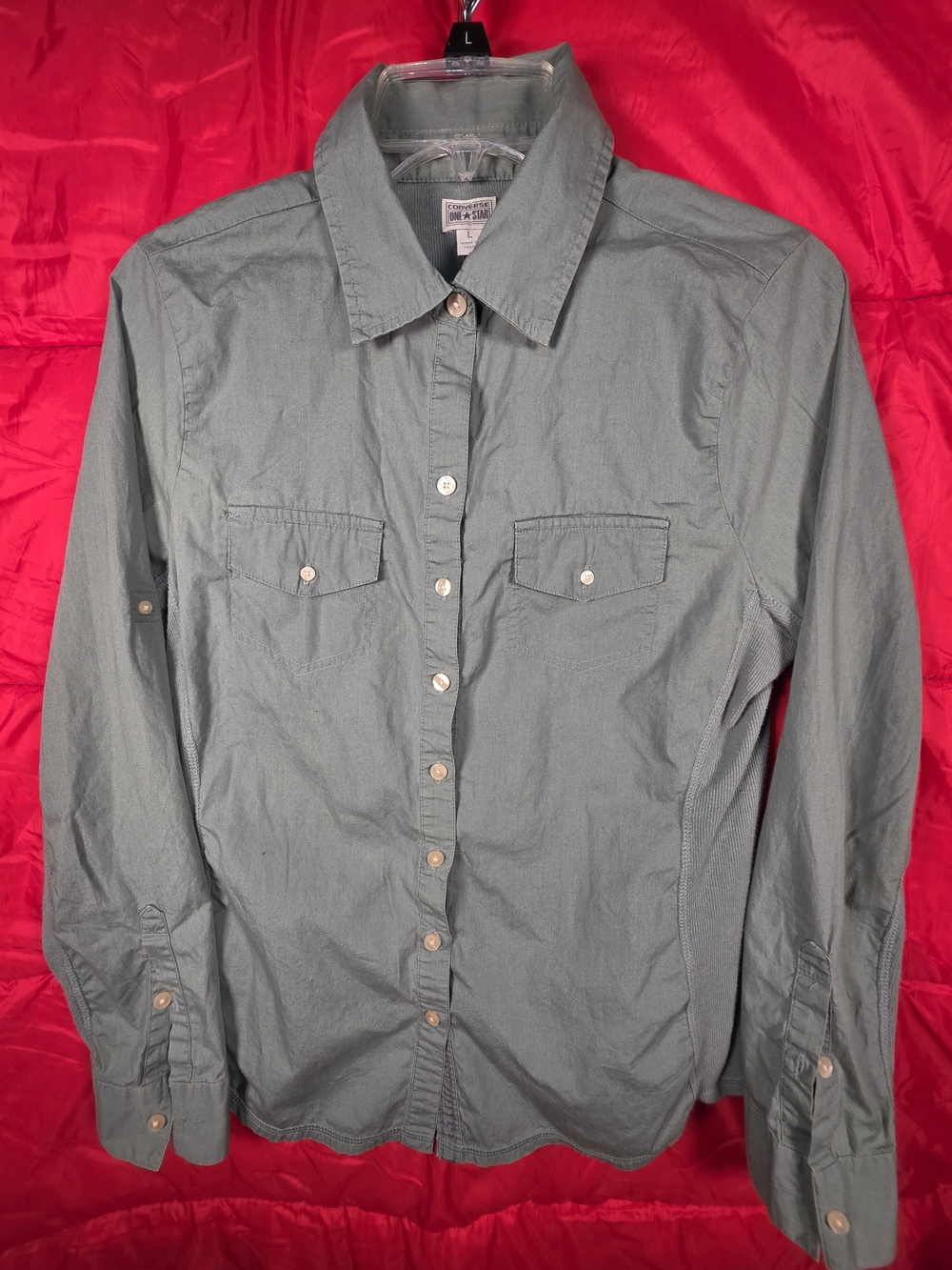 Converse Women's Button Down Shirt in Sage Green